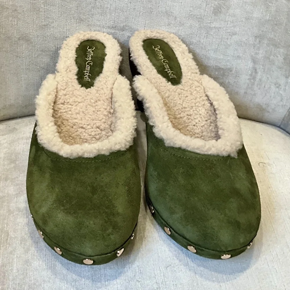 Free People Jeffrey Campbell Blakeney Mini Clog Faux Fur Olive Suede - Picture 7 of 7
